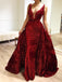 2 In 1 V-neck Mermaid Burgundy Prom Dress, Pageant Dress with Detachable Train