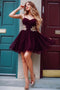 Spaghetti-straps Short Homecoming Party Dress With Gold Applique
