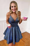 Spaghetti-straps V-neck Glitter Homecoming Dresses with Pockets