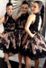 a-line black lace appliques open back short bridesmaid dresses dtb13