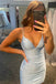 Light Sky Blue V-Neck Spaghetti Straps Tight Party Dress, Bodycon Homecoming Dresses