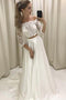3/4 Sleeves Two Piece Off-the-Shoulder Lace Satin Wedding Dress