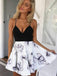 A-line Black Short Prom Homecoming Dresses with Floral Print Skirt