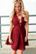 a-line v-neck lace-up front short burgundy homecoming dresses dth404