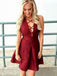 A-Line V-Neck Lace-Up Front Short Burgundy Homecoming Dresses