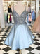 V-neck Beading Bodice Spaghetti Light Blue Short Homecoming Dress with Pockets