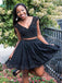 Black V-neck Two Piece Beading Bodice Homecoming Dress with Lace Skirt