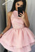 pink high neckline appliques short homecoming dress with layered skirt dth417