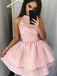 Pink High Neckline Appliques Short Homecoming Dress with Layered Skirt