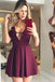 elegant purple fit & flare cut-out pleat satin homecoming party dress dth416
