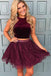 chic two piece halter beading waist homecoming dress with lace skirt dth420