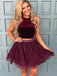 Chic Two Piece Halter Beading Waist Homecoming Dress with Lace Skirt