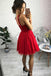 Cute Red Sweet 15 Dress A-line Cross Neck Beading Homecoming Dress