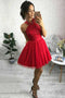 Cute Red Sweet 15 Dress A-line Cross Neck Beading Homecoming Dress