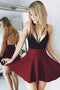 Black & Burgundy Criss-Cross Backless Short Evening Party Dress