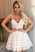 fit spaghetti-straps v-neck lace short prom homecoming dress dth425