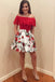 ruffles off the shoulder floral print homecoming party dress with pockets dth427