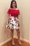 Ruffles Off the Shoulder Floral Print Homecoming Party Dress with Pockets