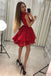 Jewel Lace Pleat Red Homecoming Dress with Tiered Skirt