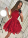 Jewel Lace Pleat Red Homecoming Dress with Tiered Skirt