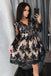 black lace appliques long sleeves short prom homecoming dress dth433