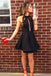high neck black short prom dress cut-out homecoming dress with pleats dth218