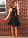 High Neck Black Short Prom Dress Cut-out Homecoming Dress with Pleats