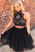 tulle two piece embroidered bodice black homecoming dress dth219