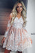 a-line long sleeves short prom dress lace homecoming dresses dth197
