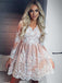 A-line Long Sleeves Short Prom Dress Lace Homecoming Dresses