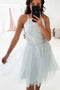 A-line Spaghetti Straps Appliques Homecoming Dresses with Tulle Skirt