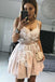 a-line v-neck pearl pink spaghetti homecoming dresses with handmade flowers dth202