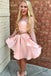 two piece pink short prom dress lace bodice long sleeve homecoming dresses dth203