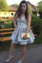 Sweetheart Lace Applique Dusty Blue Homecoming Dress with Tiered Skirt