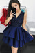 navy blue v-neck sequins lace homecoming dress with tiered skirt dth208