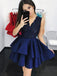 Navy Blue V-neck Sequins Lace Homecoming Dress with Tiered Skirt