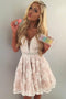 Lace Short Prom Dresses V-neck Pleat Homecoming Dress with Beading