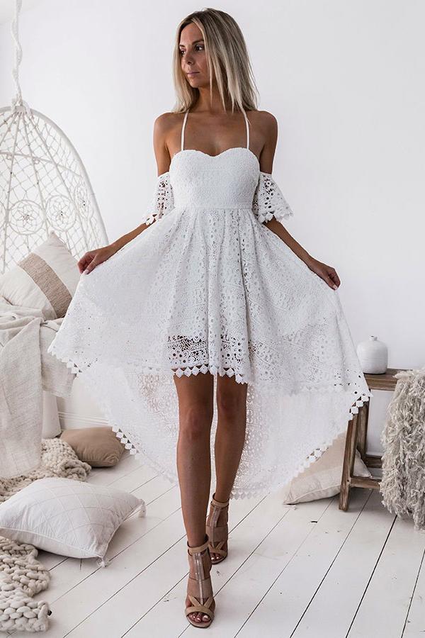 short white prom dresses uk A Line Short White Lace Prom Dresses, Short White Lace Formal Homecomi jbydress