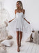 White Pleated Hollow Out High Low Homecoming Dress, Sweetheart Lace Short Prom Dress
