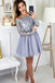 off-shoulder long sleeves appliques tulle lavender homecoming dress dth226