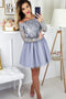 Off-Shoulder Long Sleeves Appliques Tulle Lavender Homecoming Dress