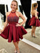 High Neck Beading Burgundy Homecoming Dress, Backless Short Prom Dress