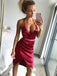 Sexy Burgundy Cocktail Dress Short Tight Party Dress With Ruched