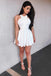 a-line halter little white dress pleated simple homecoming dress dth232