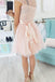 Jewel Appliques Cap Sleeve Pearl Pink Tulle Homecoming Dress