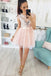 jewel appliques cap sleeve pearl pink tulle homecoming dress dth235