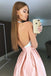 Halter Lace Bodice Satin Backless Homecoming Dress Pearl Pink Short Prom Dress