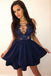 a-line lace applique criss-cross blue tiered cocktail party dress dth238