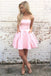 strapless pink short prom dresses homecoming dress with pockets dth247