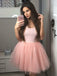 Tulle Blush Pink Satin Bodice Short Homecoming Dress with Pleated Skirt